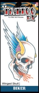 Biker Winged Skull - Temporary Tattoo